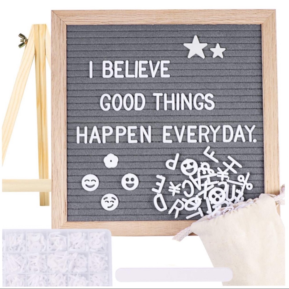 Grey Felt Letter Board 580 Letters 10” Oak Wood